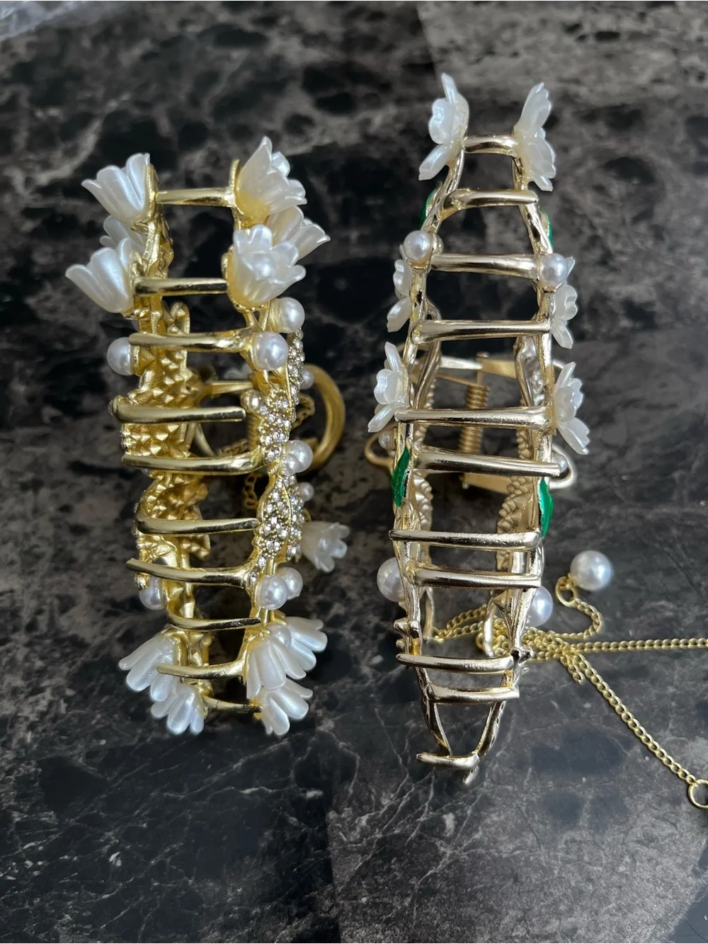 Gold Butterfly Pearl Flower Hair Claw Clip Elegant Women's Hair Claw Set of 2